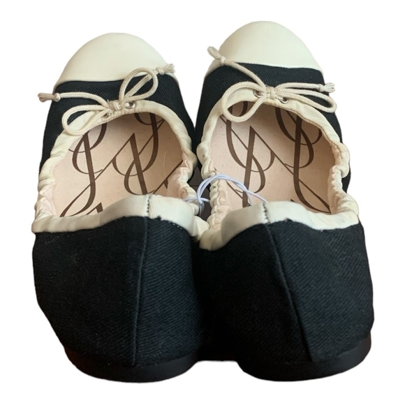 Sam & Libby Black Cream Ballet Flats Women’s Shoes Size 9 Elastic Bow NWT - Picture 4 of 7